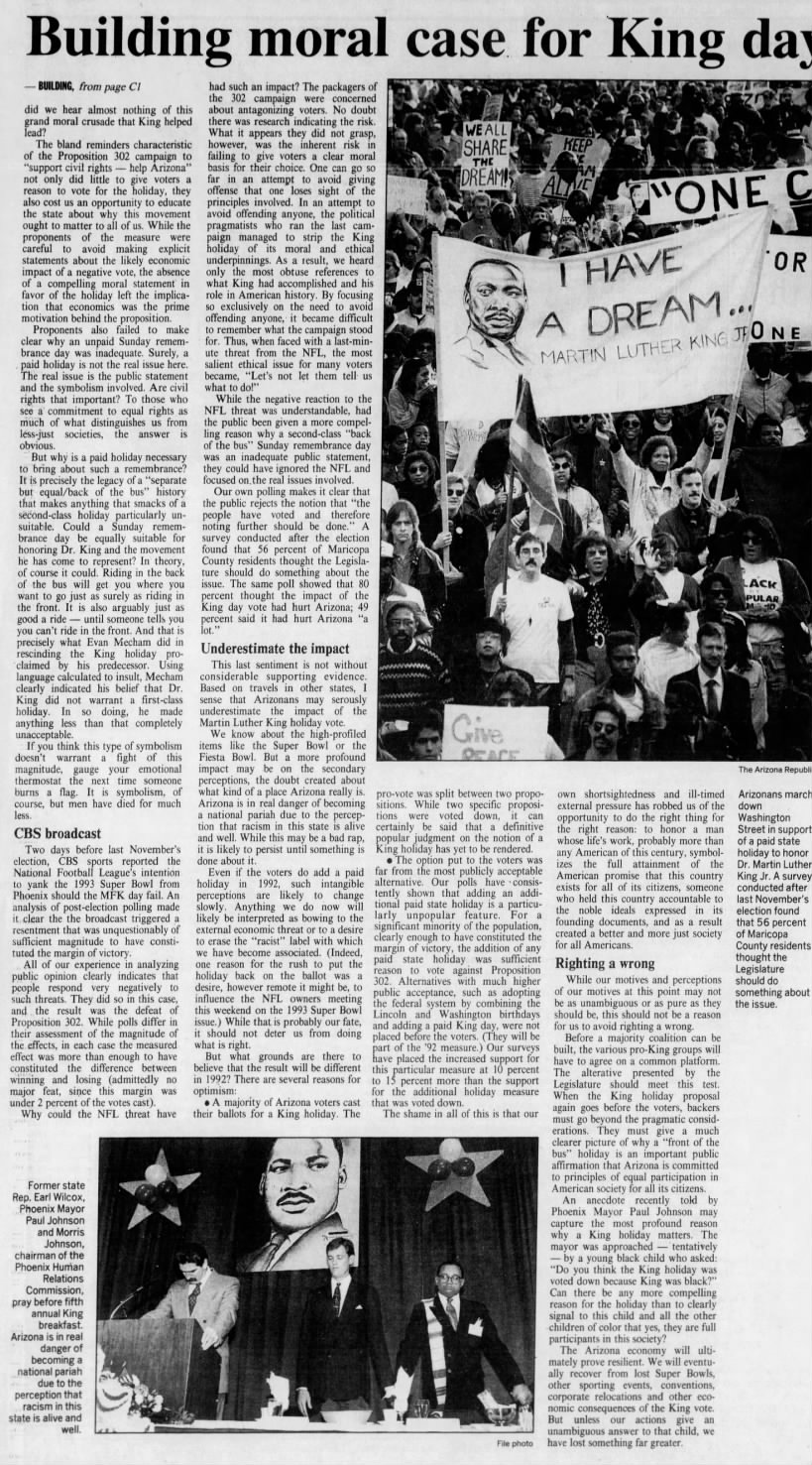 "Building morale case for King day" (Mar 17, 1991)