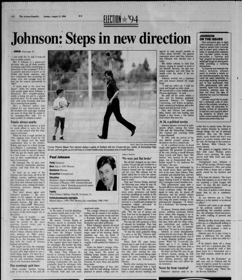 "Johnson: Steps In New Direction" (Aug 21, 1994)