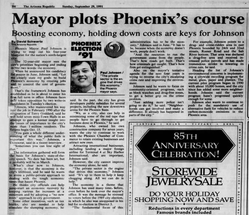 "Mayor plots Phoenix's course" (Sep 29, 1991)
