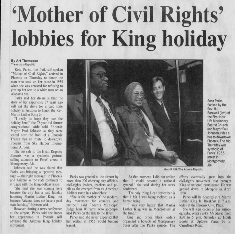 "'Mother of Civil Rights'" lobbies for King holiday (Jan 17, 1992)