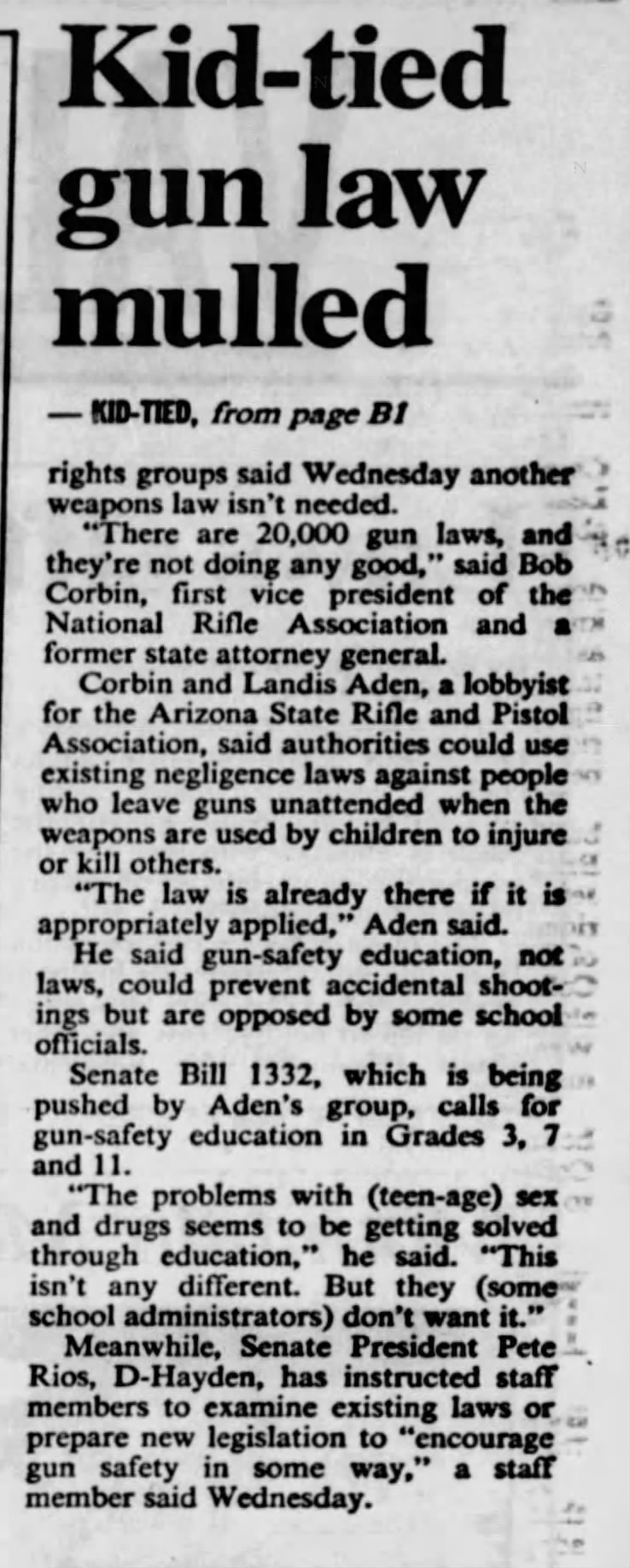 "Kid-tied gun law mulled" (Mar 12, 1992)
