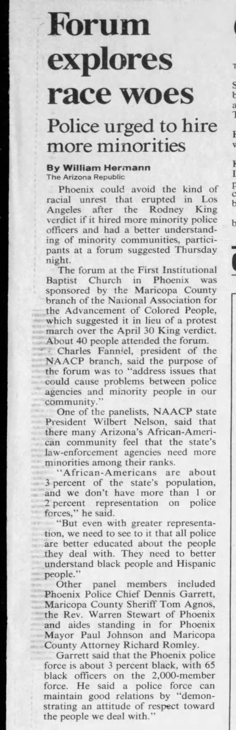 "Forum explores race woes" (Jun 05, 1992)