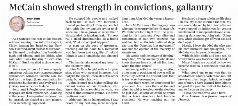"McCain showed strength in conviction, gallantry" (Sep 12, 2018)