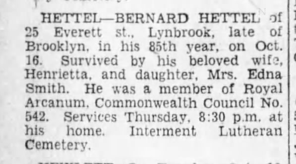 Death notice Bernard Hettel