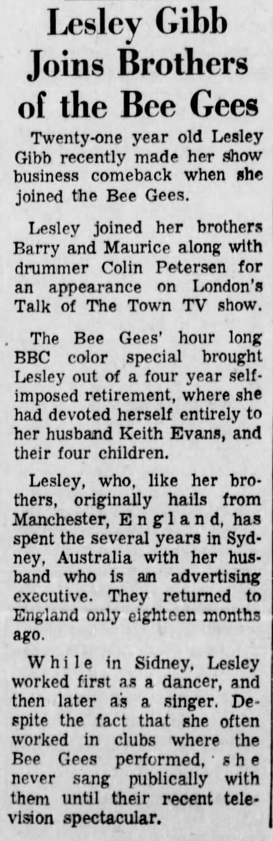 [BU] - Lesley Gibb Joined the Bee Gees