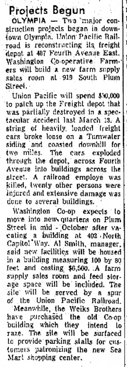 Projects Begun - Olympia
The Daily Chronicle
Centralia, WA
August 18, 1959
Page 7, Column 1