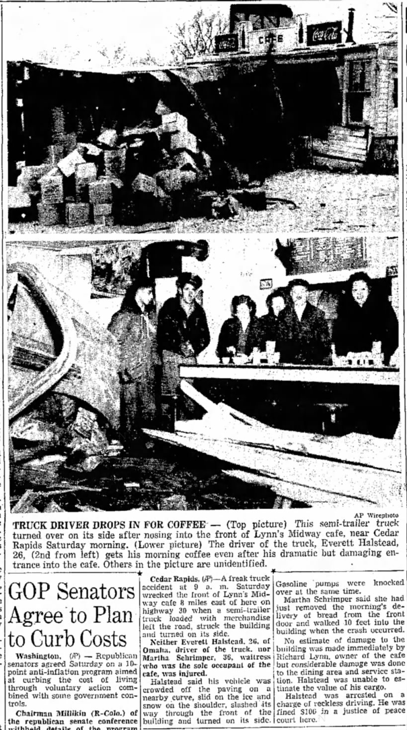 Accident near Cedar Rapids
December 13, 1947
Page 1, Columns 3 - 5
