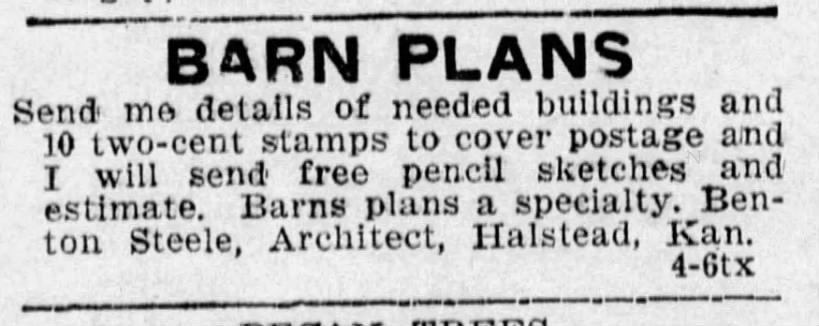KS-Benton Steele Barn Plans ad 1910