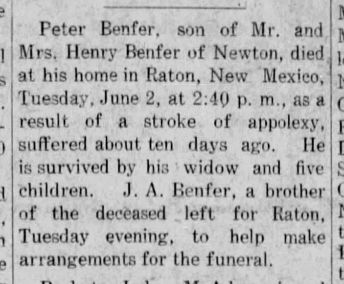 Peter D Benfer - Death Notice