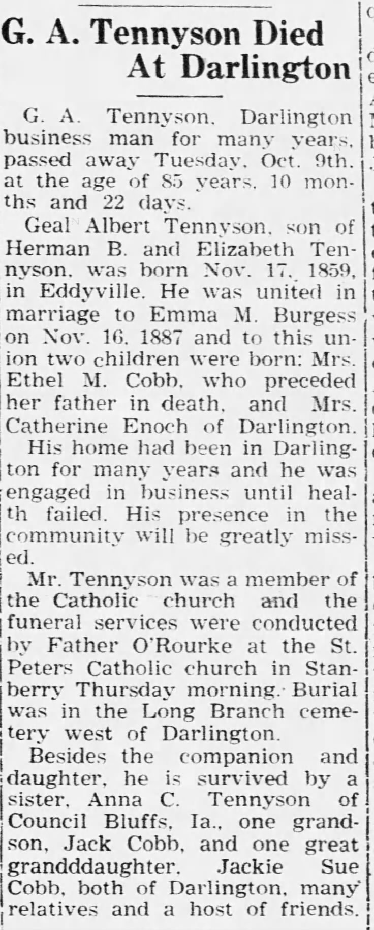 Obituary for G. A. Tennyson