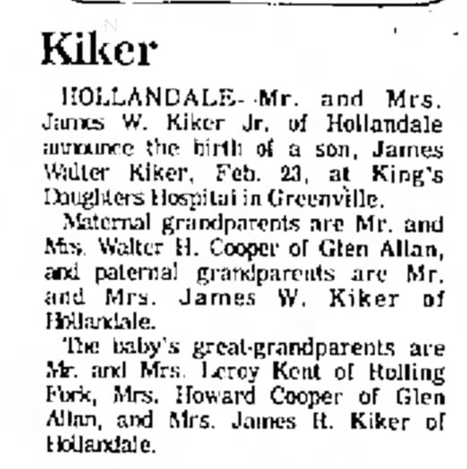 James W Kiker Jr birth 15 Mar 1977 Delta Democrat