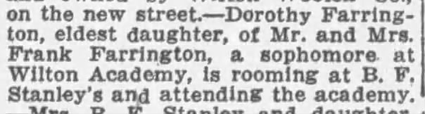 Dorothy Farrington Rooming at BF Stanley's