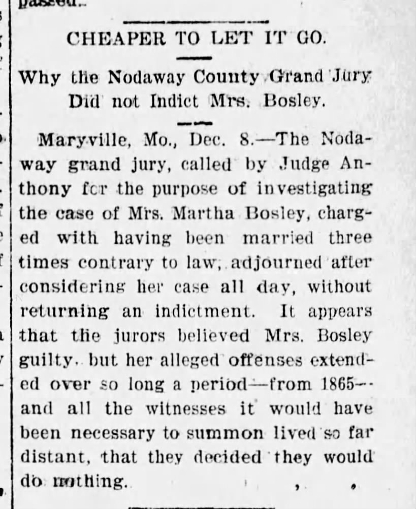 Grand jury does not indict Mrs. Bosley 