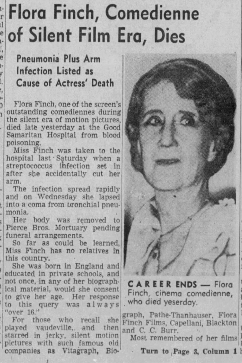 Flora Finch obit LA Times 5 Jan 1940