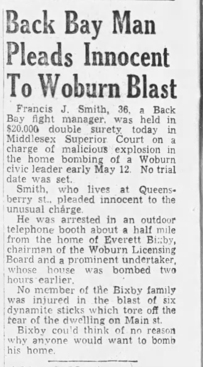 Woburn house bombing (27 May 1957)