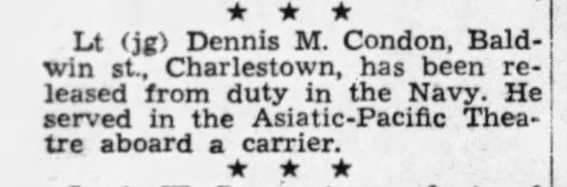 Denny Condon War Service (30 April 1946)
