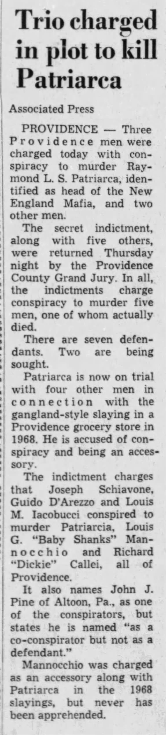 Patriarca murder plot (27 Feb 1970)