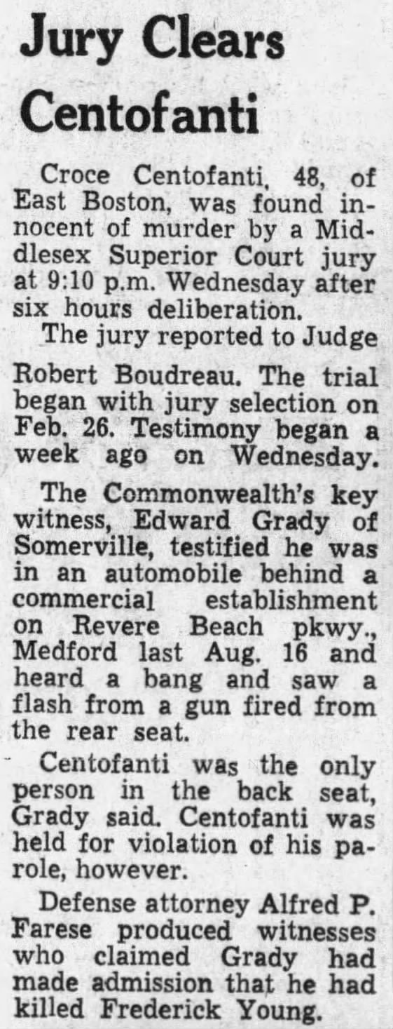 Jury clears Centofanti (7 March 1968)