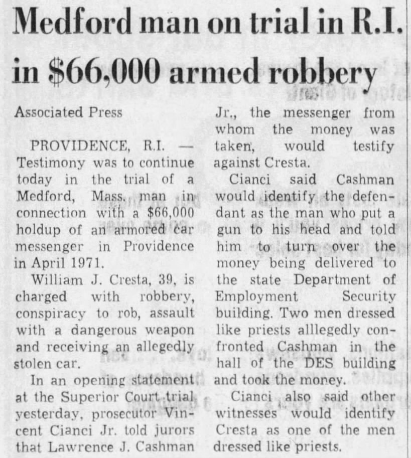 Billy Cresta RI trial (20 June 1973)