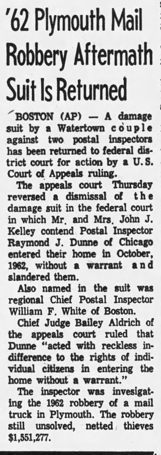 Jack's lawsuit against Dunne returned (12 March 1965)