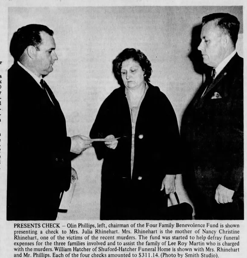 Check presented to Mrs. Lee Roy Martin for family...13 March 1968