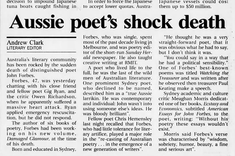 Aussie poet's shock death