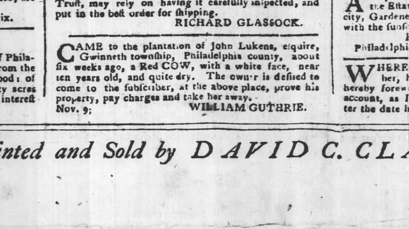 William Guthrie, Philadelphia, PA December 1, 1781
