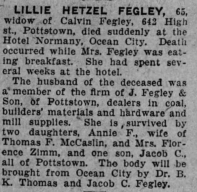 Obituary for LILLIE HETZEL FEGLEY (Aged 65)