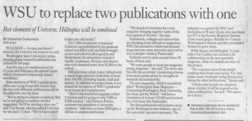 WSU to replace two publications with one
