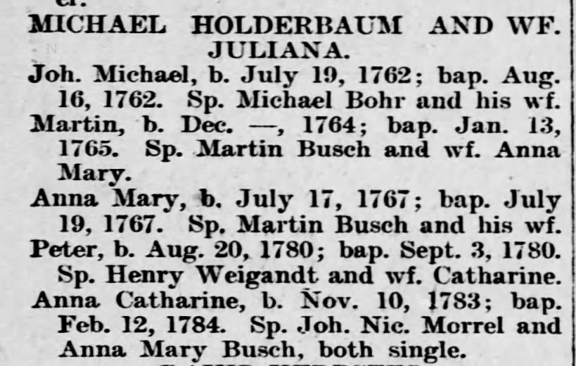 Peter Holderbaum birth and baptism reference