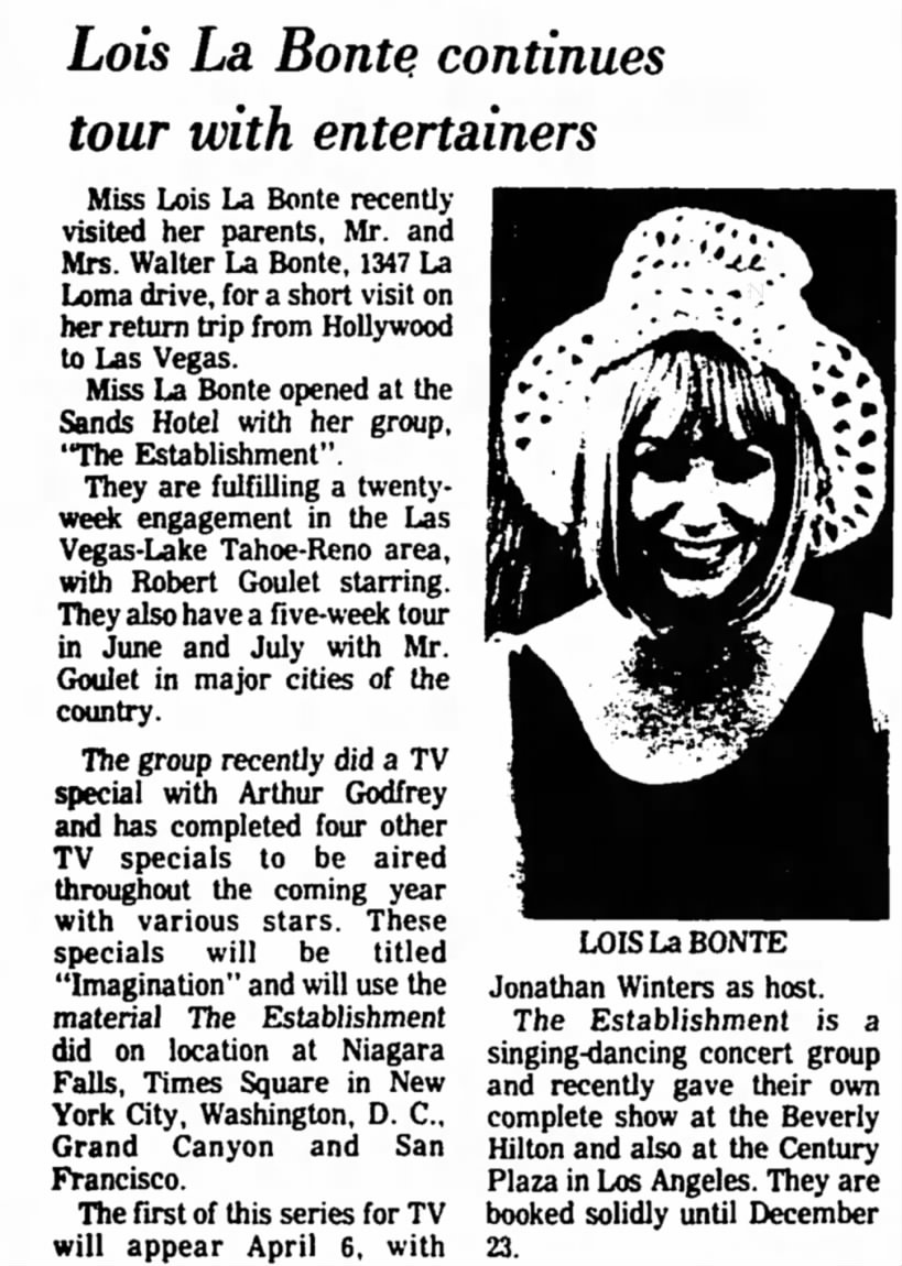 La Bonte, Lois - Newspaper Article #1, 1972