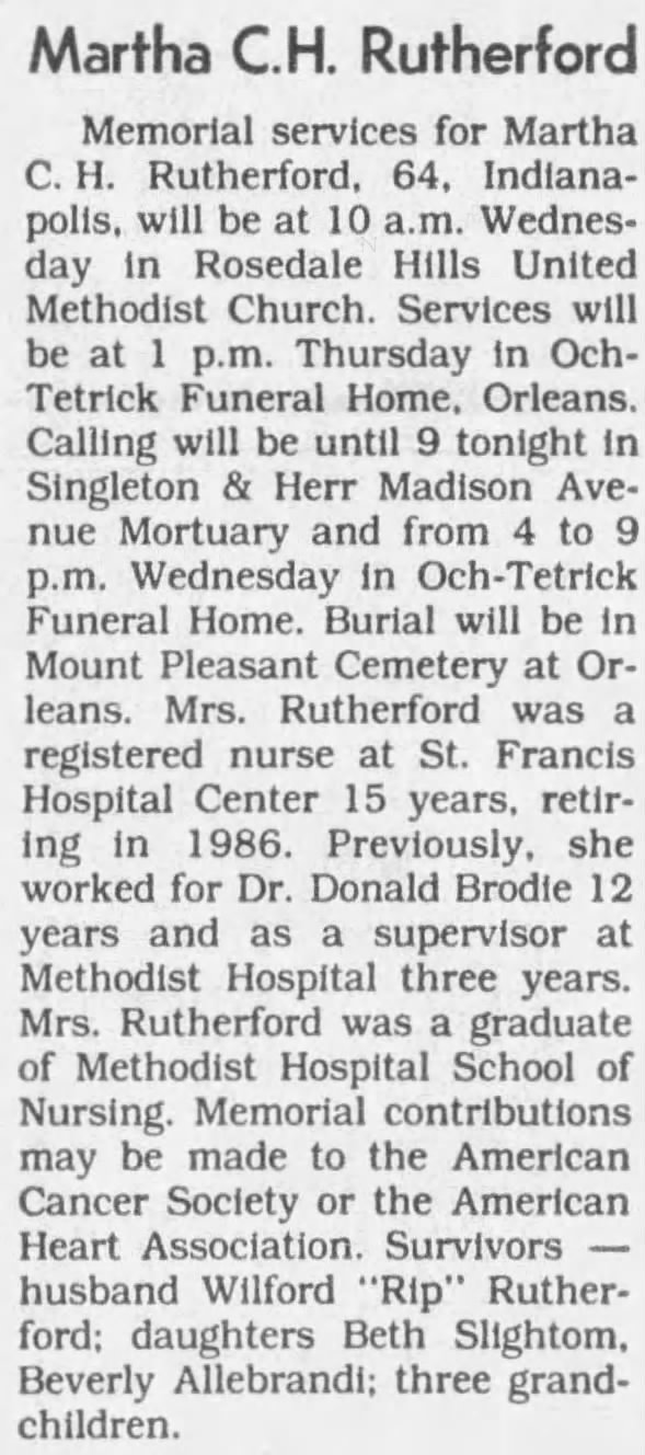 Martha C. H. RUTHERFORD obituary