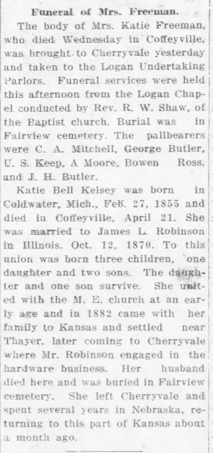 Obituary for Katie Bell Freeman