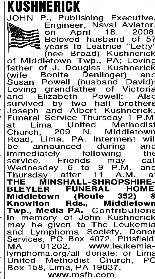 Obituary for JOHN P. KUSHNERICK