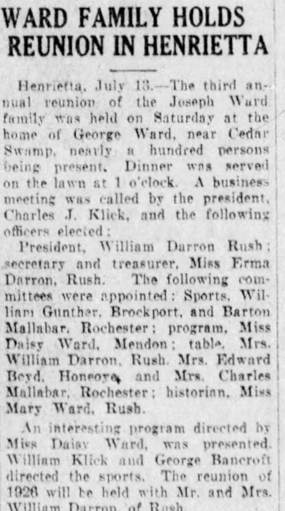 Ward Family Reunion in Henrietta 13 Jul 1925