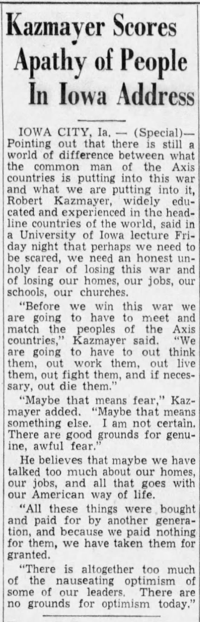 Robert Kazmayer Speaks