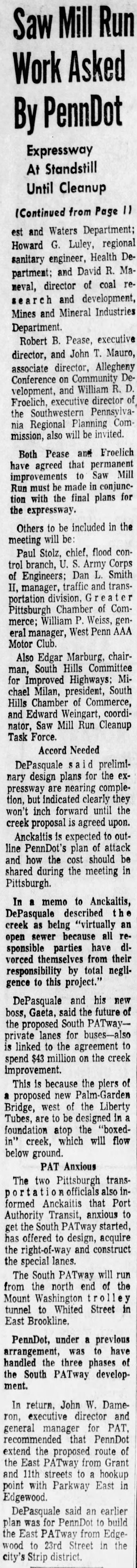 Saw Mill Run Work Asked By PennDot 7/26/1970