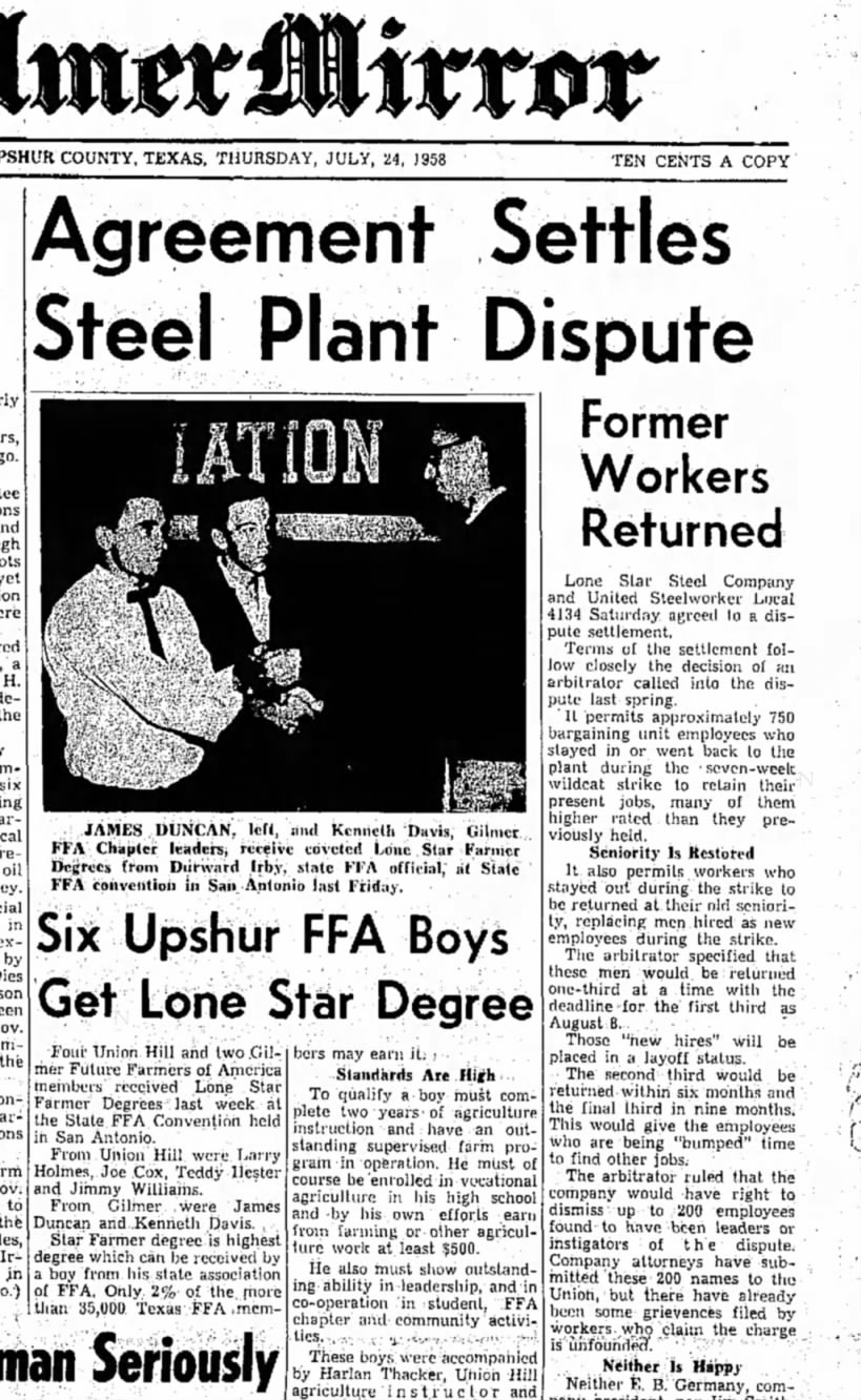Lone Star Steel workers return 24 Jul 1958