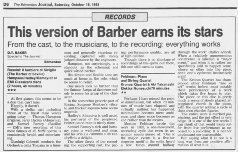 "This version of Barber earns its stars" by D. T. Baker