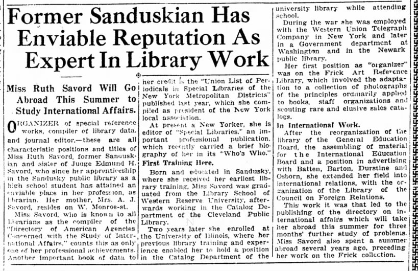 Former Sanduskian Has Enviable Reputation As Expert In Library Work