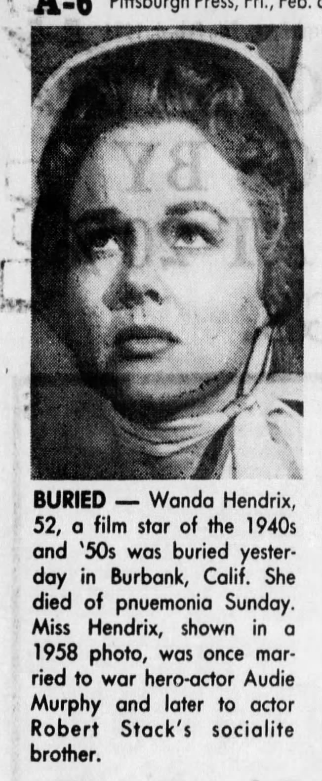 Obituary for Wanda Hendrix (Aged 52)