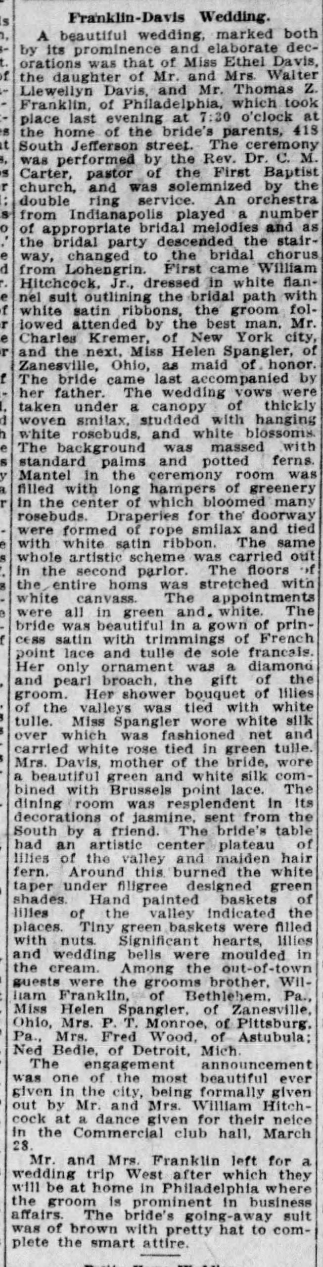 1910 May 15 Franklin Davis Wedding