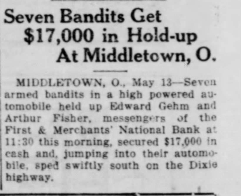 1924 Middletown, Ohio robbery