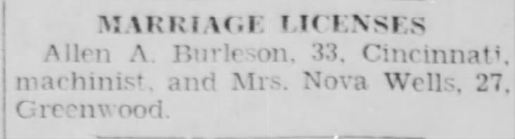 Nova Lyons Wells marries Burleson Sept. 1931
