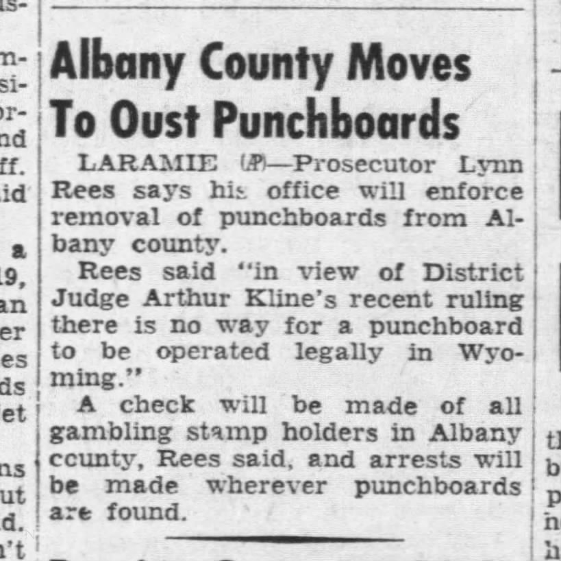 Gambling - 1956-06-26 Albany county to oust Punchboards
