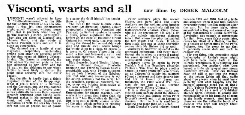 Derek Malcolm film reviews (1970)