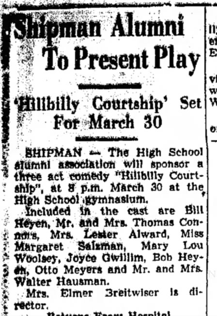Mar 15, 1951, Alton Evening Telegraph, Mary Lou in play “Hillbilly Courtship”