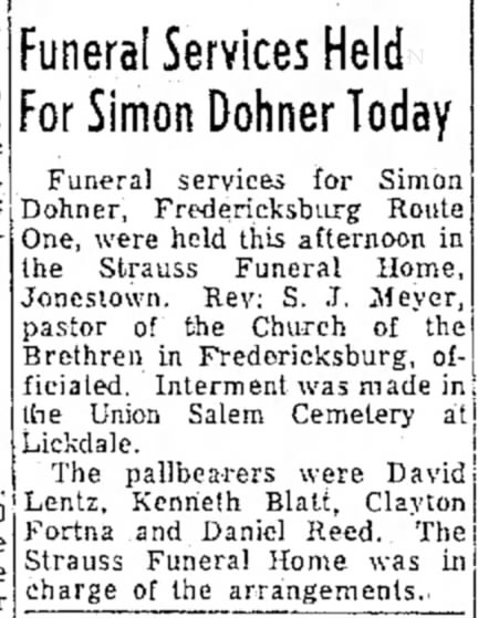 1957 08 07 - Simon Dohner Funeral Services