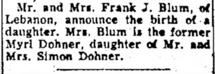 1952 02 01 - Jacqueline Blum Birth Announcement