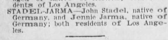 Jennie Jarma Los Angeles 1906